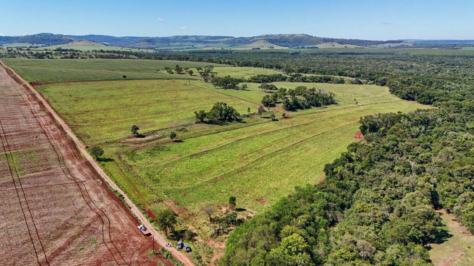 Área de plantação em propriedade rural vista do alto