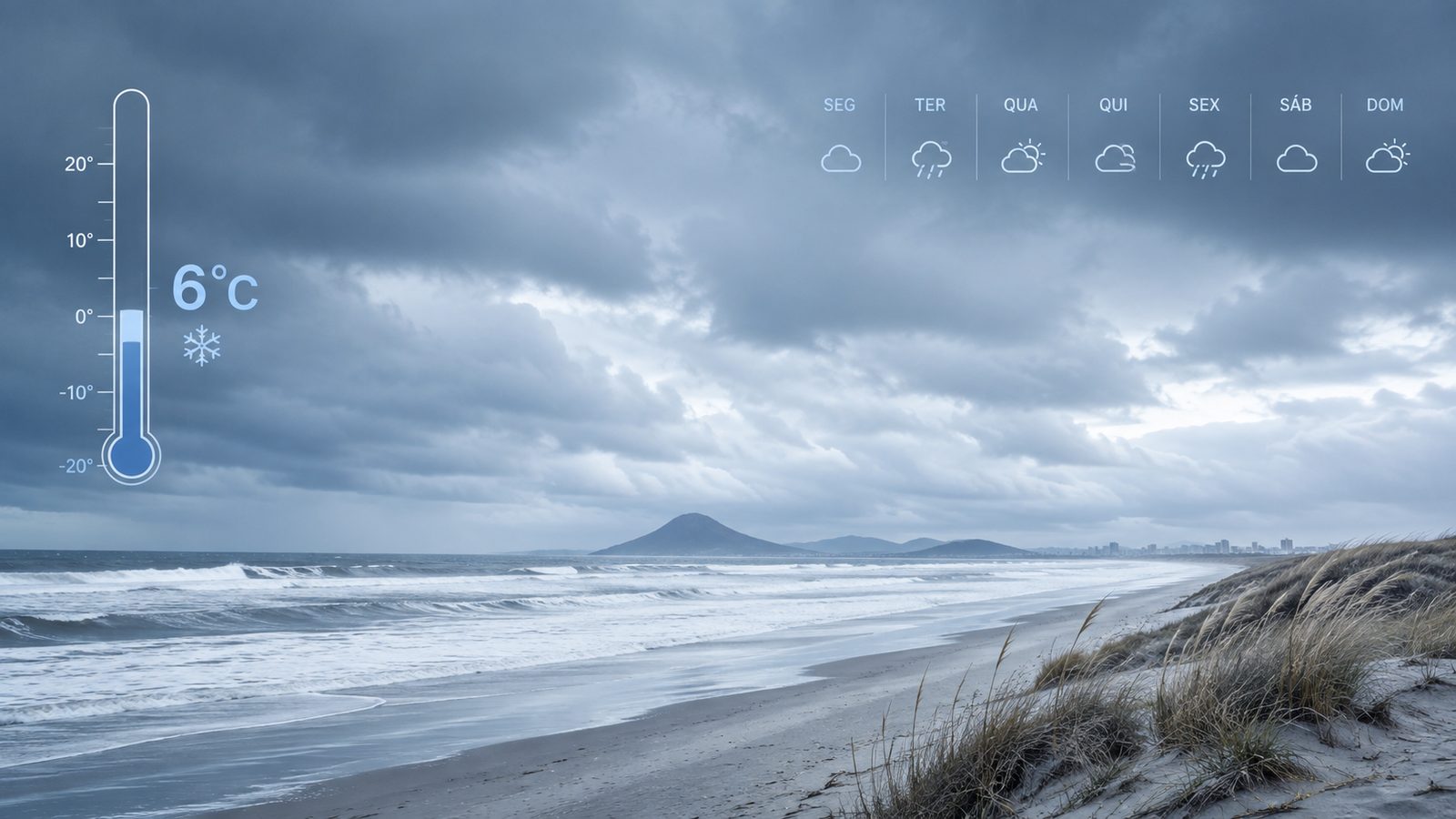 Frio ganha força no Litoral Norte e temperaturas despencam; semana terá chuva e nova elevação